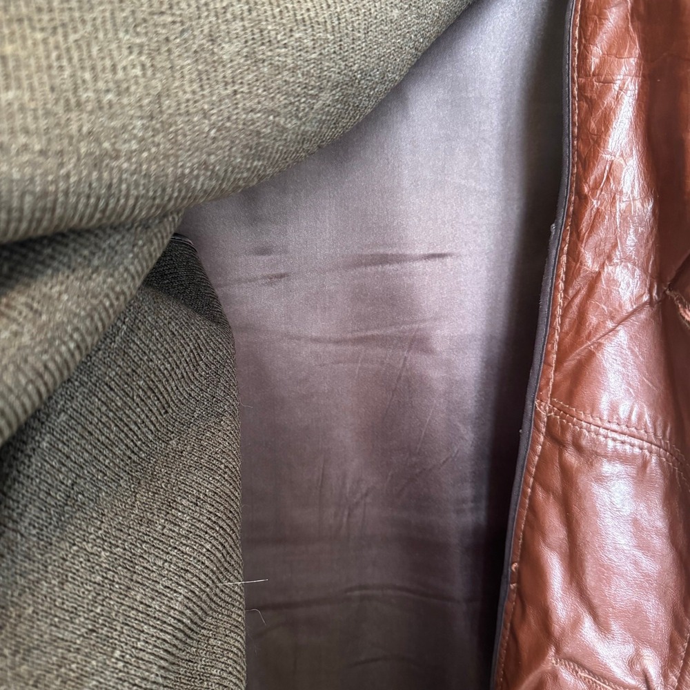 Reed Sportswear Leather Jacket Brown Vintage 1970s Faux Fur Lined Coat Retro Dad - Picture 12 of 15